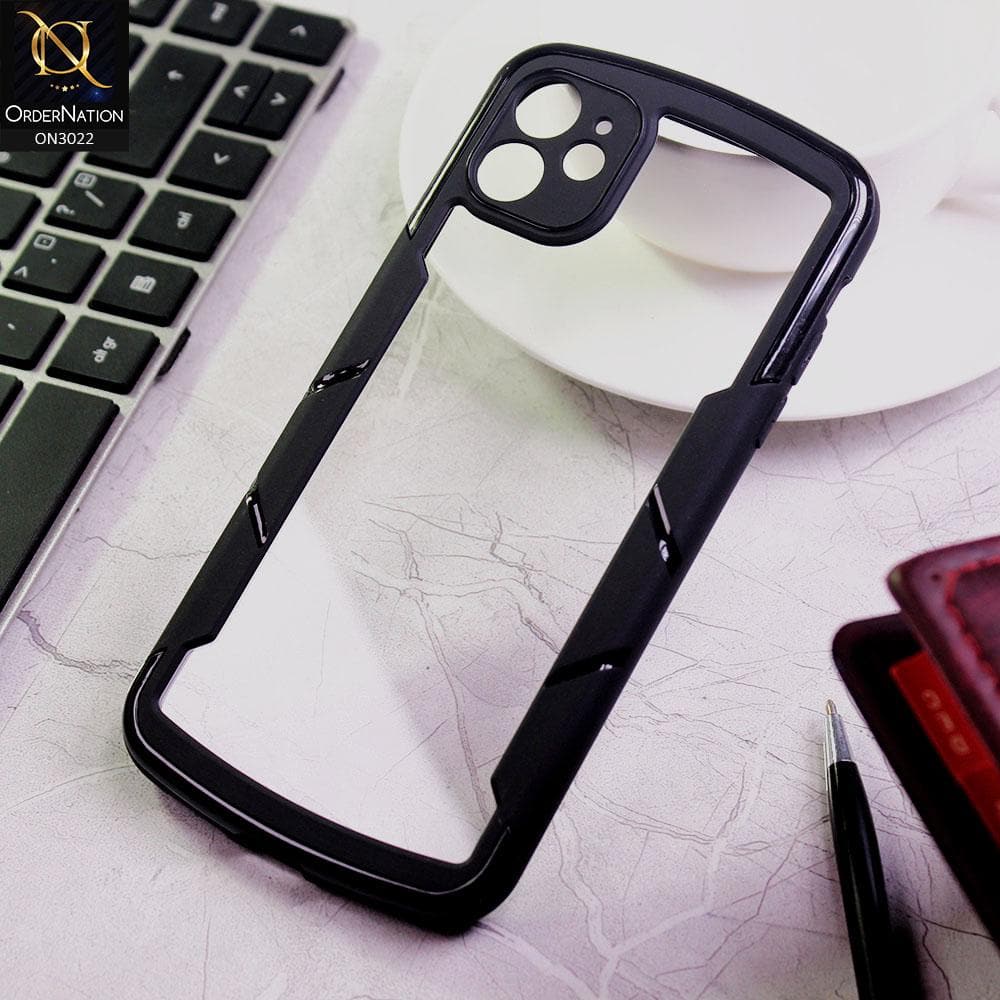 iPhone 12 Cover - Black - Hybrid Style Color Soft Borders Transparent Back Camera Protection Case