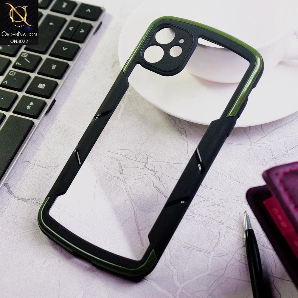 iPhone 12 Cover - Green - Hybrid Style Color Soft Borders Transparent Back Camera Protection Case