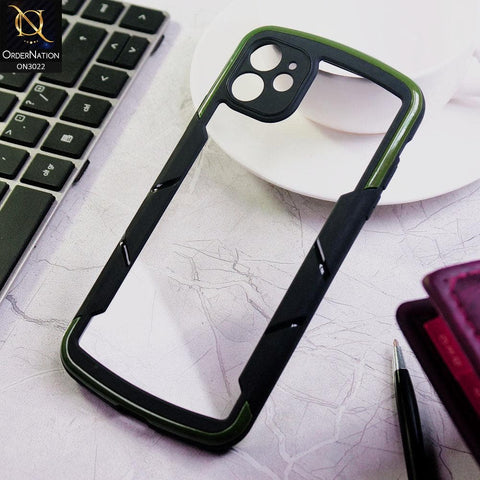 iPhone 12 Cover - Green - Hybrid Style Color Soft Borders Transparent Back Camera Protection Case