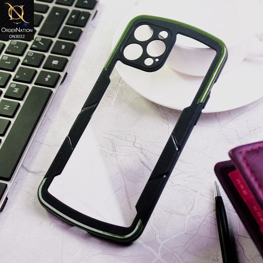 iPhone 12 Pro Max Cover - Green - Hybrid Style Color Soft Borders Transparent Back Camera Protection Case