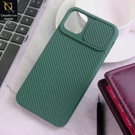 iPhone 12 Cover - Dark Green - Premium Quality Shock Proof Camera Slider Soft Case