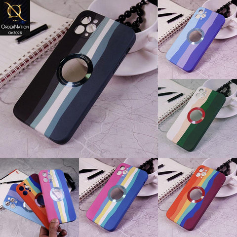 iPhone 12 Pro Max Cover - Black - JDotom Soft Rainbow Series With Logo Hole Glass Protection Case