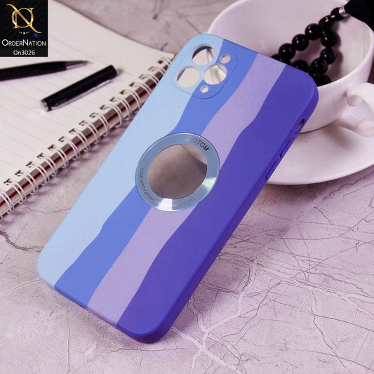 iPhone 11 Pro Max Cover - Blue - JDotom Soft Rainbow Series With Logo Hole Glass Protection Case