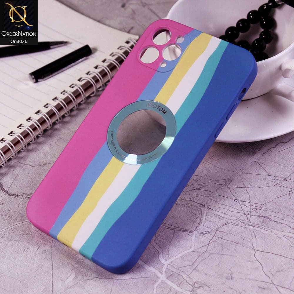 iPhone 11 Pro Max Cover - Pink - JDotom Soft Rainbow Series With Logo Hole Glass Protection Case