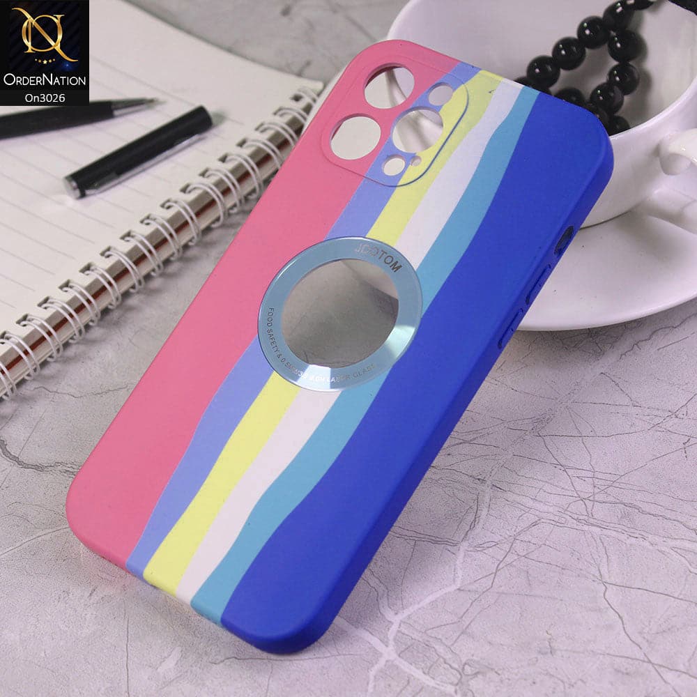 iPhone 12 Pro Cover - Pink - JDotom Soft Rainbow Series With Logo Hole Glass Protection Case