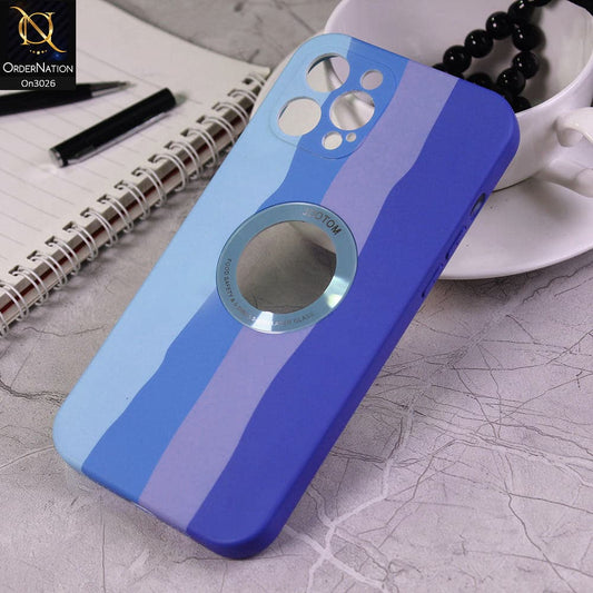 iPhone 12 Pro Max Cover - Blue - JDotom Soft Rainbow Series With Logo Hole Glass Protection Case