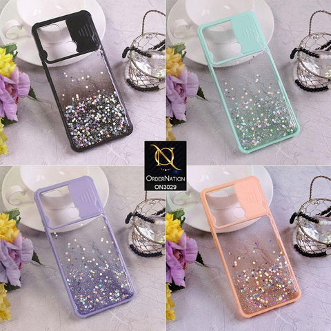 Vivo Y20i Cover - Purple - Camera Slide Bling Glitter Shinny Stars Soft Border Case - Glitter Does Not Move