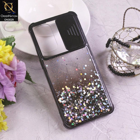 Oppo Reno 5 4G Cover - Black - Camera Slide Bling Glitter Shinny Stars Soft Border Case - Glitter Does Not Move