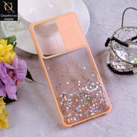 Oppo Reno 5 5G Cover - Pink - Camera Slide Bling Glitter Shinny Stars Soft Border Case - Glitter Does Not Move