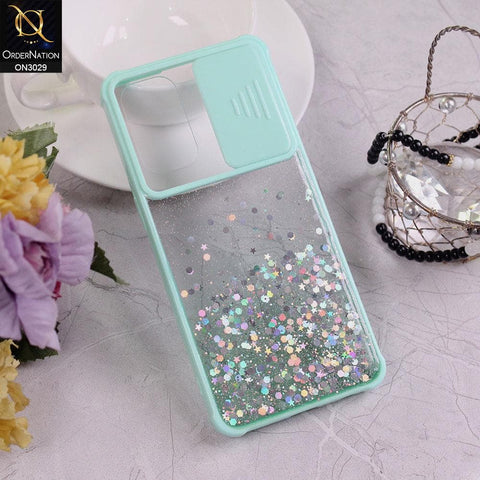 Oppo Find X3 Lite Cover - Sea Green - Camera Slide Bling Glitter Shinny Stars Soft Border Case - Glitter Does Not Move