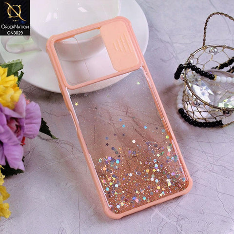 Vivo Y20A Cover - Pink - Camera Slide Bling Glitter Shinny Stars Soft Border Case - Glitter Does Not Move