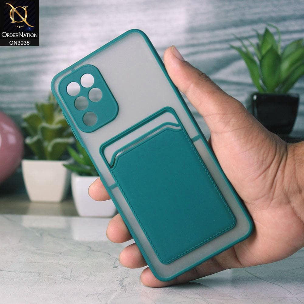 Samsung Galaxy M22 Cover - Green - Translucent Camera Protection Soft Border Case With Card Holder