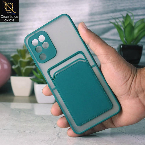 Samsung Galaxy M22 Cover - Green - Translucent Camera Protection Soft Border Case With Card Holder