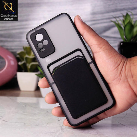 Vivo V21e Cover - Black - Translucent Camera Protection Soft Border Case With Card Holder