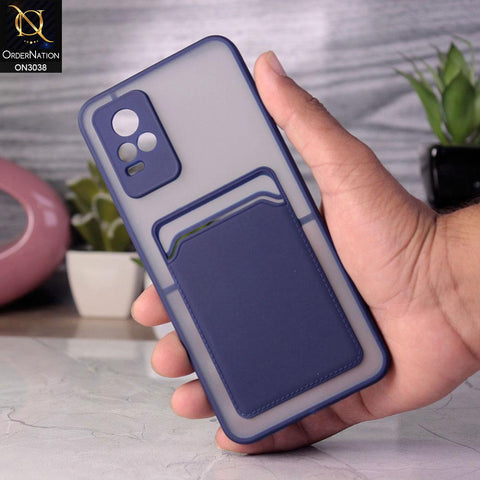 Vivo V21e Cover - Blue - Translucent Camera Protection Soft Border Case With Card Holder