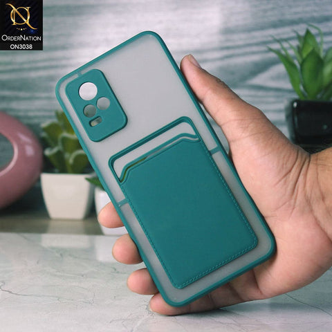 Vivo V21e Cover - Green - Translucent Camera Protection Soft Border Case With Card Holder