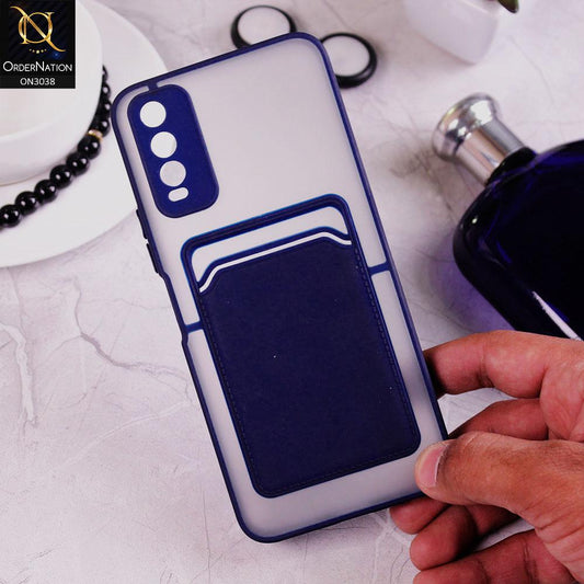 Vivo Y20s Cover - Blue - Translucent Camera Protection Soft Border Case With Card Holder