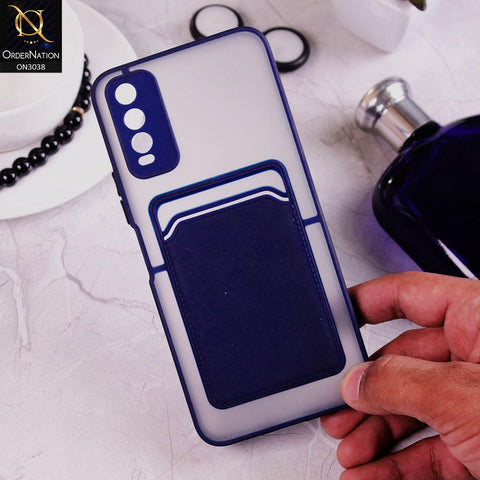 Vivo Y20 Cover - Blue - Translucent Camera Protection Soft Border Case With Card Holder