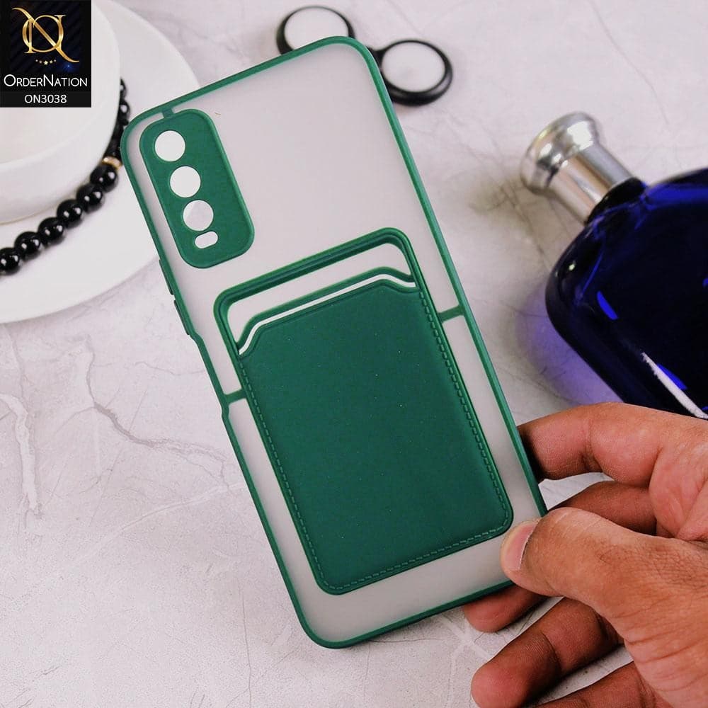 Vivo Y20 Cover - Green - Translucent Camera Protection Soft Border Case With Card Holder