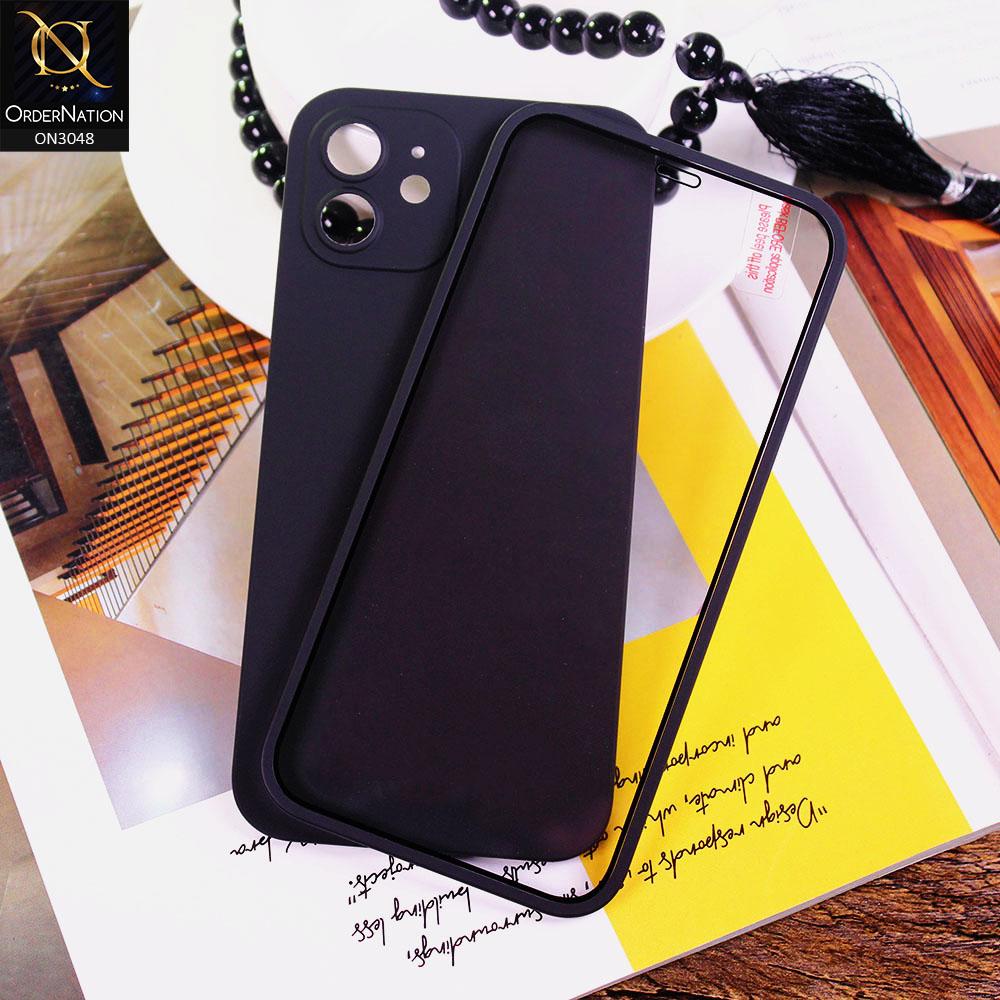iPhone 12 Cover - Black - Ultra Thin Fresh Candy Colors New 360 Frosted Semi-Soft Case With Screen Tempered Glass