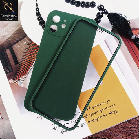 iPhone 12 Cover - Dark Green - Ultra Thin Fresh Candy Colors New 360 Frosted Semi-Soft Case With Screen Tempered Glass