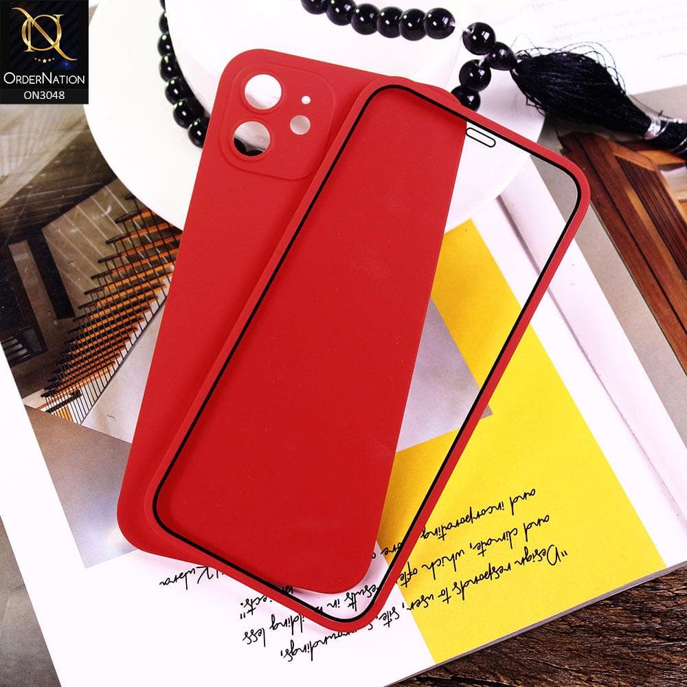 iPhone 12 Cover - Red - Ultra Thin Fresh Candy Colors New 360 Frosted Semi-Soft Case With Screen Tempered Glass