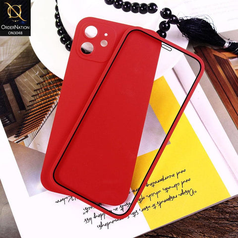 iPhone 12 Cover - Red - Ultra Thin Fresh Candy Colors New 360 Frosted Semi-Soft Case With Screen Tempered Glass