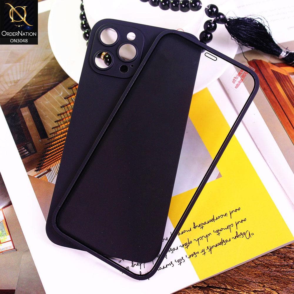 iPhone 12 Pro Cover - Black - Ultra Thin Fresh Candy Colors New 360 Frosted Semi-Soft Case With Screen Tempered Glass