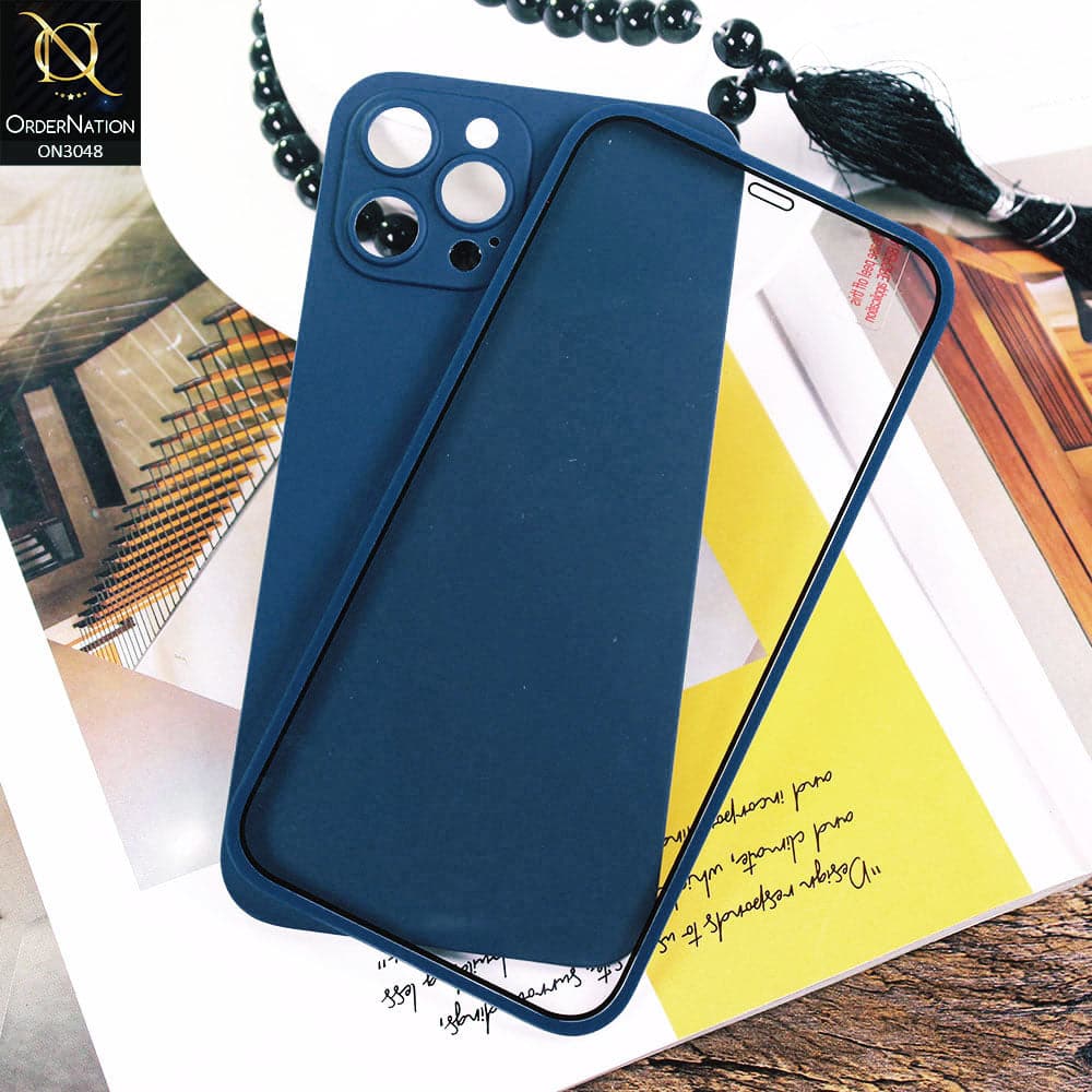 iPhone 12 Pro Max Cover - Blue - Ultra Thin Fresh Candy Colors New 360 Frosted Semi-Soft Case With Screen Tempered Glass