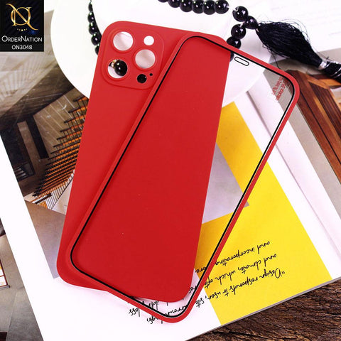 iPhone 12 Pro Max Cover - Red - Ultra Thin Fresh Candy Colors New 360 Frosted Semi-Soft Case With Screen Tempered Glass