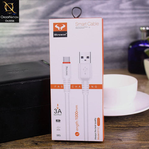White - Ox power - 011C - 3A Type-C Premium Quality Smart Cable