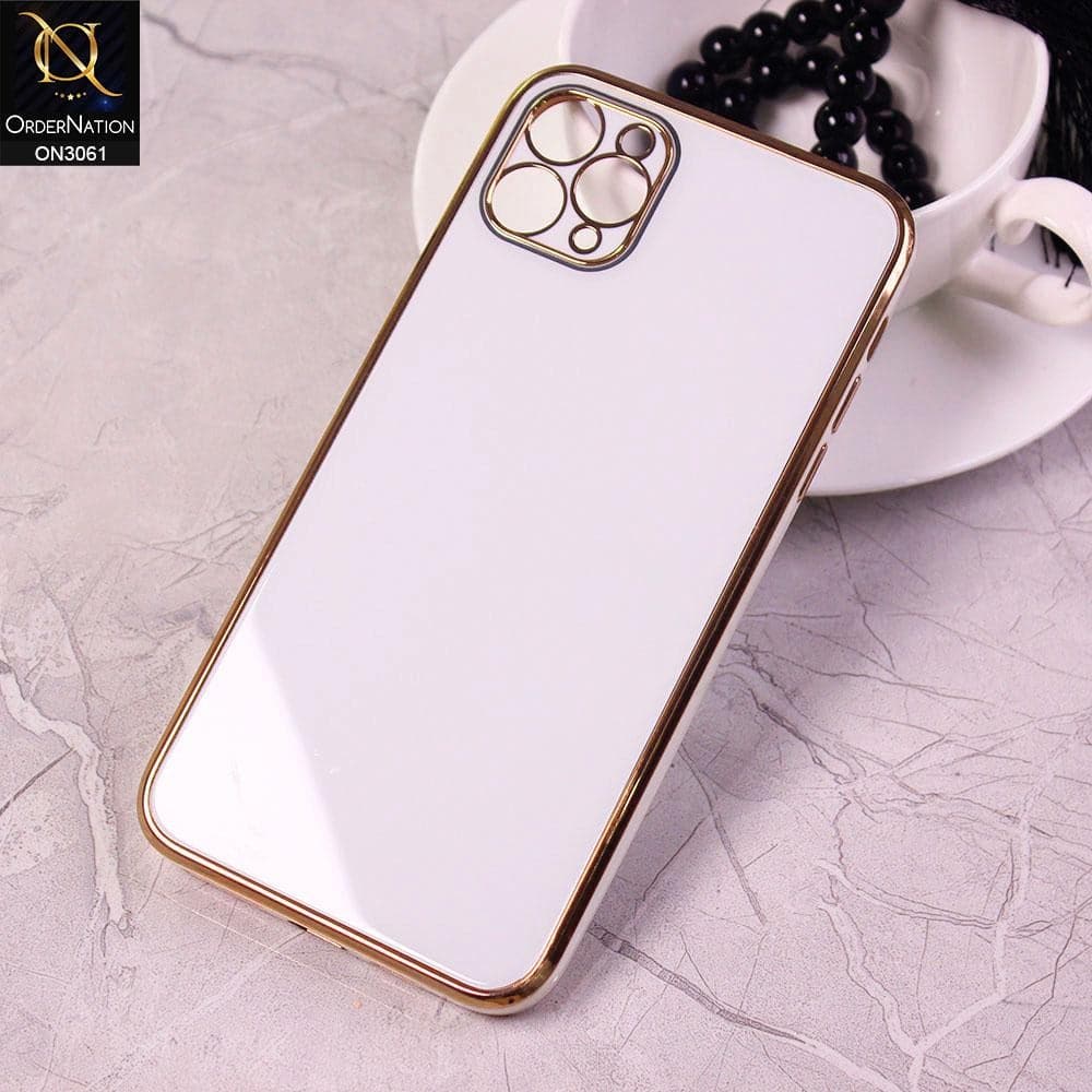 iPhone 11 Pro Max Cover - White - Soft Gold Plated Color Borders Camera Protection Back Case