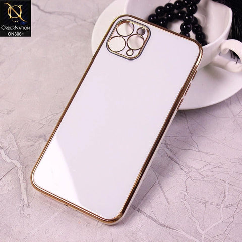 iPhone 11 Pro Max Cover - White - Soft Gold Plated Color Borders Camera Protection Back Case