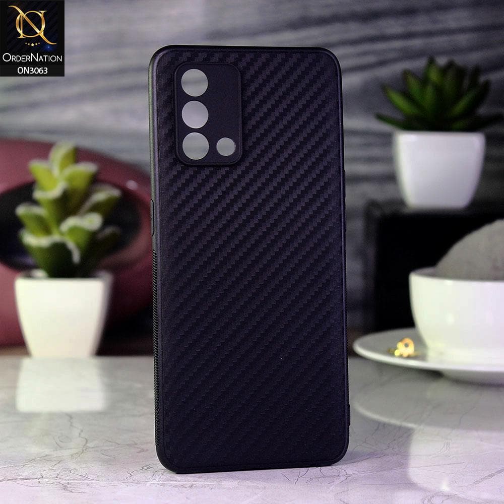 Oppo F19 Cover - Black - Carbon Fiber Camera Protection Soft Case