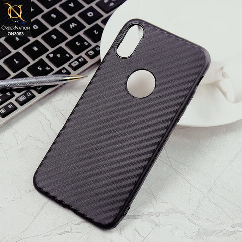 iPhone XS / X Cover - Black - Carbon Fiber Camera Protection Soft Case