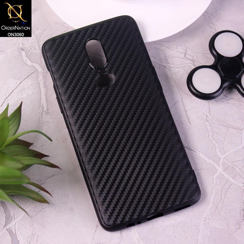 OnePlus 6 Cover - Black - Carbon Fiber Camera Protection Soft Case