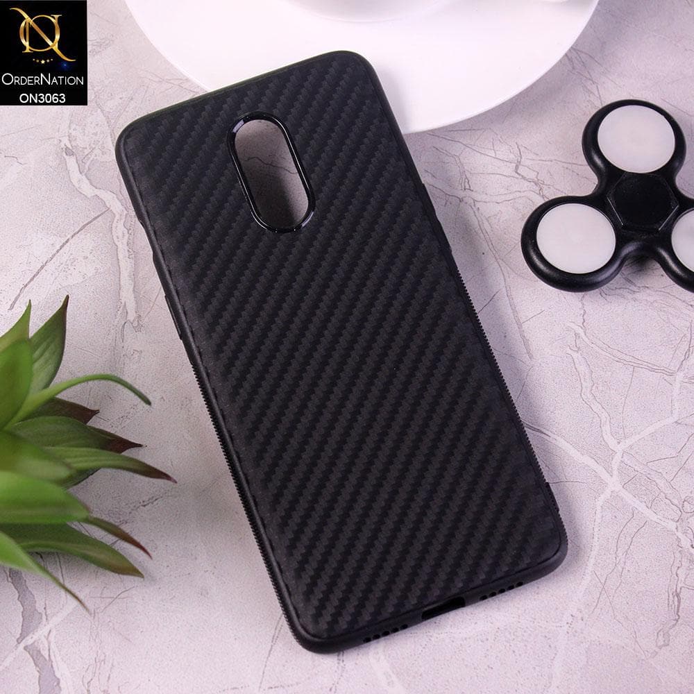 OnePlus 7 Cover - Black - Carbon Fiber Camera Protection Soft Case