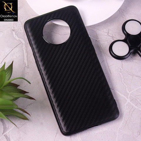 OnePlus 7T Cover - Black - Carbon Fiber Camera Protection Soft Case