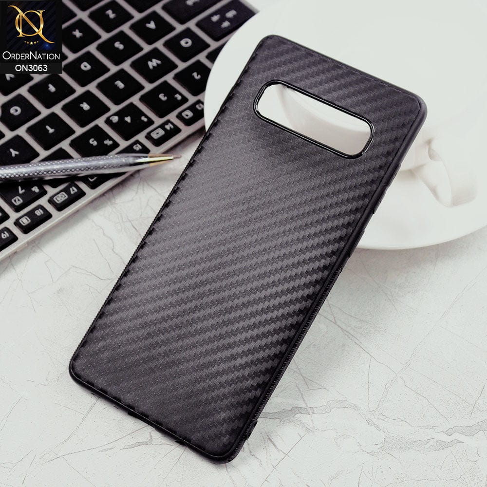 Samsung Galaxy S10 Cover - Black - Carbon Fiber Camera Protection Soft Case