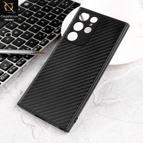 Samsung Galaxy S22 Ultra 5G Cover - Black - Carbon Fiber Camera Protection Soft Case