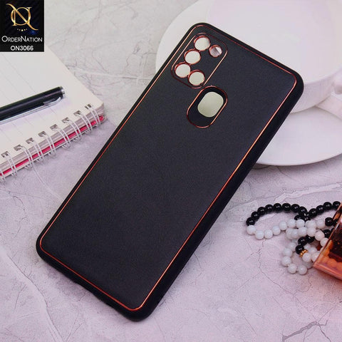 Samsung Galaxy A21s Cover - Black -  Electroplating PU Leather Coated TPU PC Soft Case