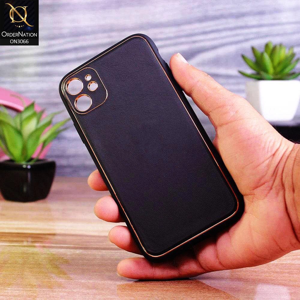 iPhone 11 Cover - Black -  Electroplating PU Leather Coated TPU PC Soft Case