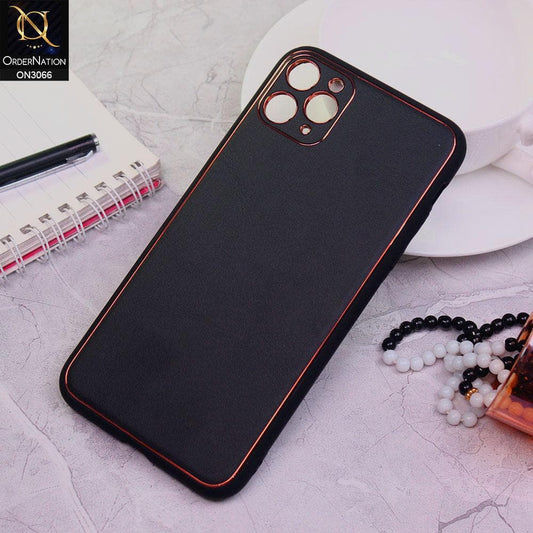 iPhone 11 Pro Max Cover - Black -  Electroplating PU Leather Coated TPU PC Soft Case