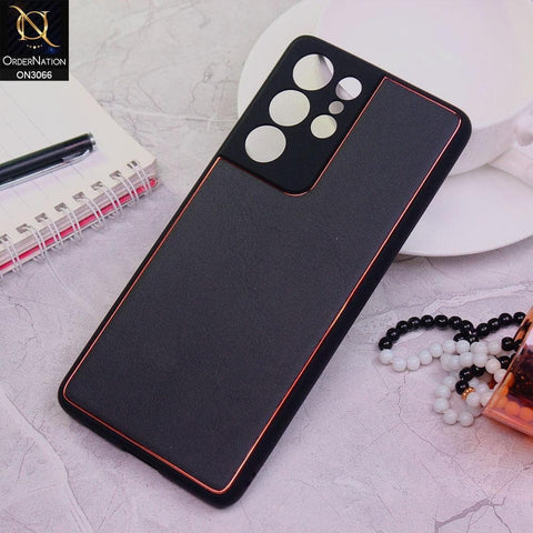Samsung Galaxy S21 Ultra 5G Cover - Black -  Electroplating PU Leather Coated TPU PC Soft Case