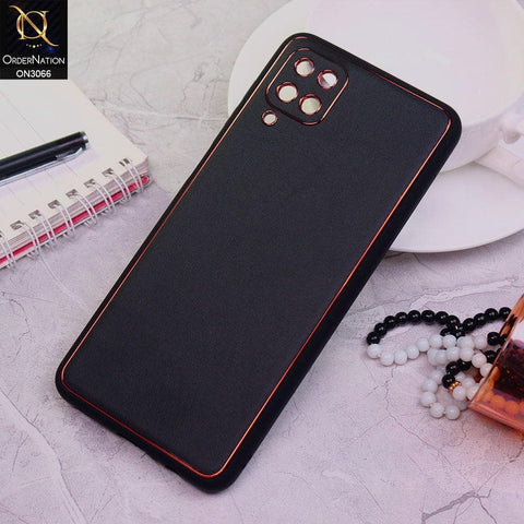 Samsung Galaxy A12 Cover - Black -  Electroplating PU Leather Coated TPU PC Soft Case