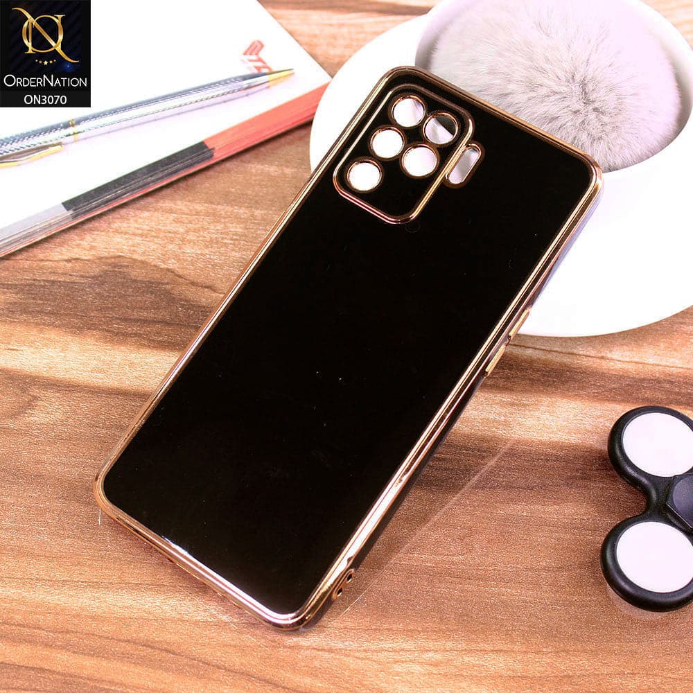 Oppo A94 Cover - Black - Electroplating Silk Shiny Soft Case With Camera Protection