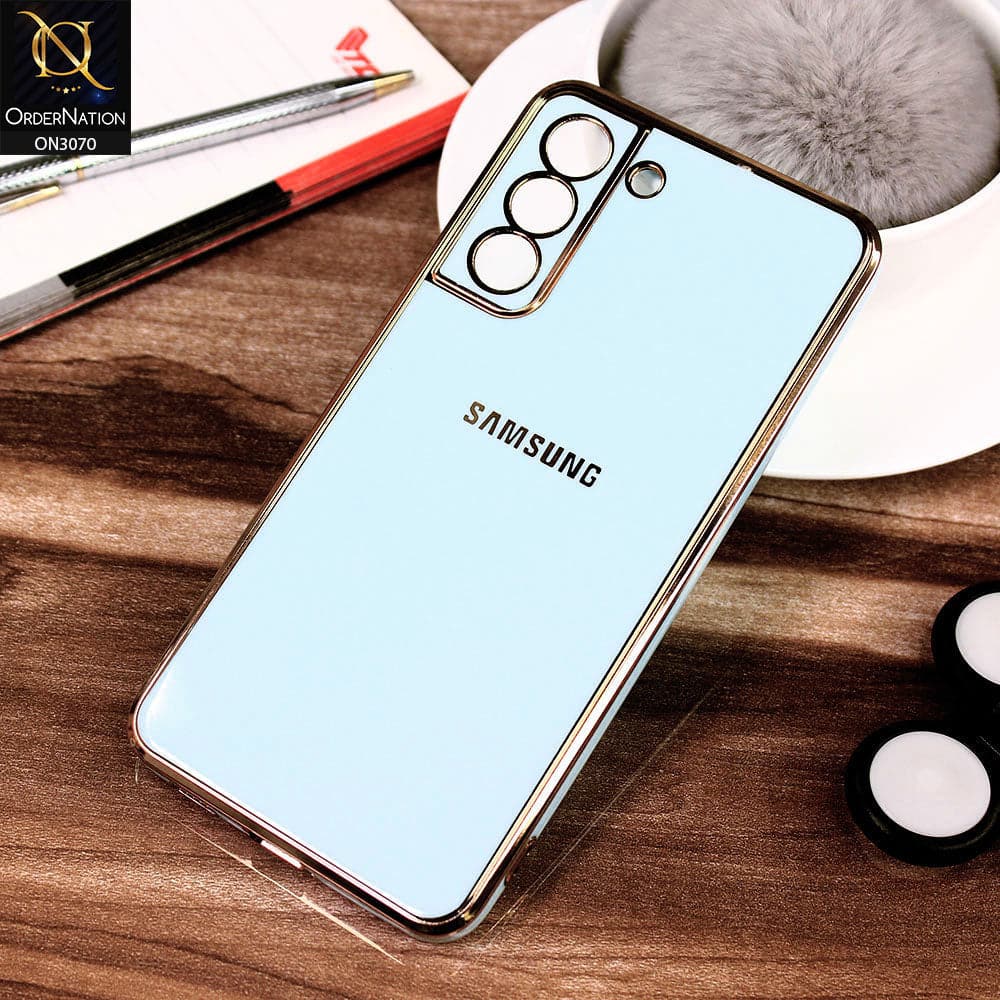 Samsung Galaxy S21 FE 5G Cover - Blue - Electroplating Silk Shiny Soft Case With Camera Protection