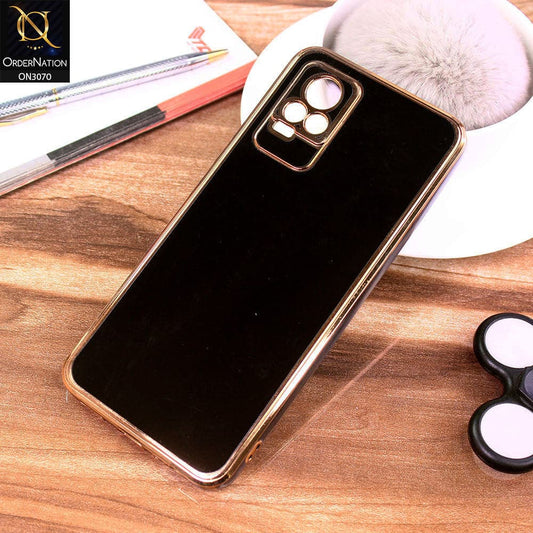 Vivo V21e Cover - Black - Electroplating Silk Shiny Soft Case With Camera Protection