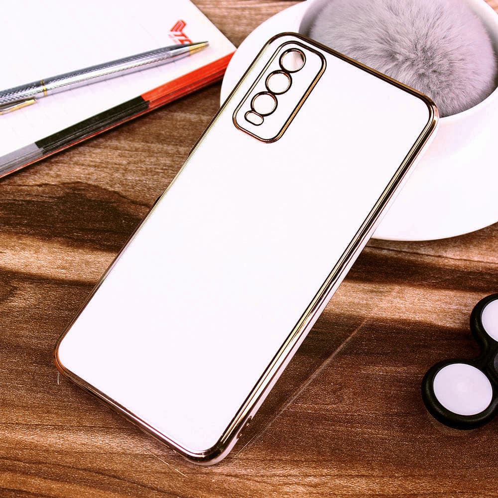 Vivo Y20i Cover - White - Electroplating Silk Shiny Soft Case With Camera Protection