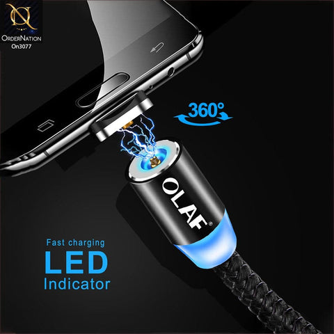 Black - 1M - Micro - OLAF Magnetic Braided LED Micro 1 Meter Usb Charging Cable